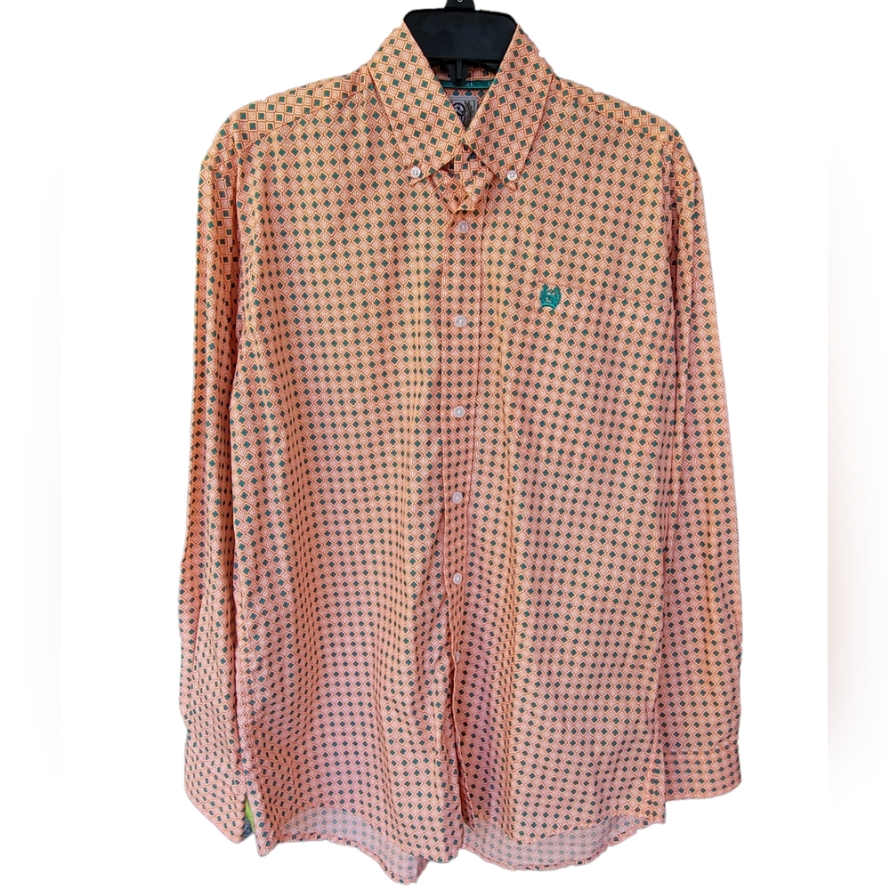 Men's Cinch Geometric Design Long Sleeve Button Down Shirt Size XS